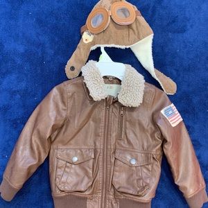 Zara Boys Collection leather aviator coat and hat